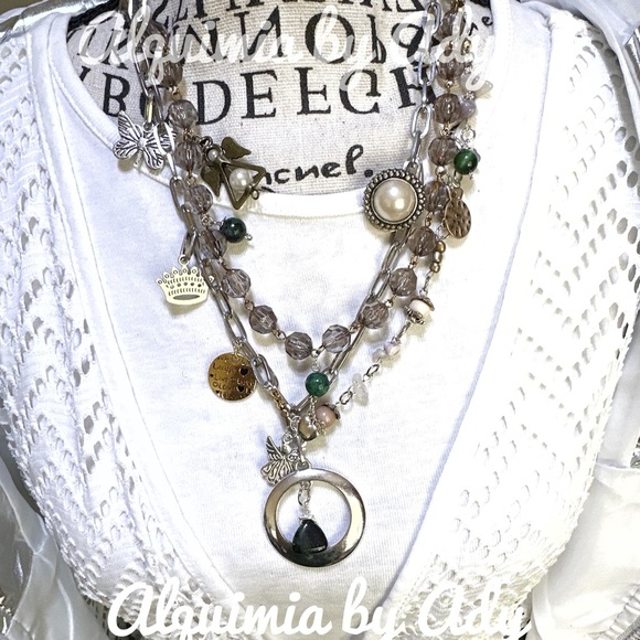 Zoisite Ruby handmade chunky layered statement multi charms necklace - Picture 7 of 14